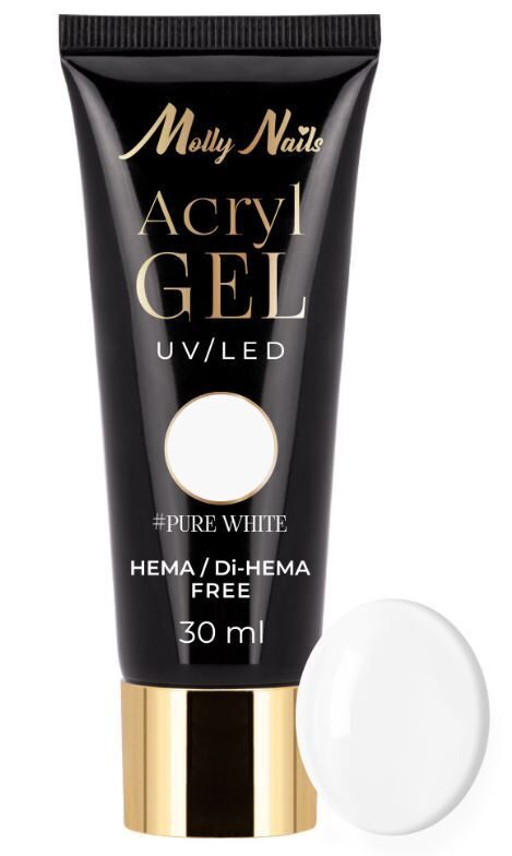 Poligēls/Akrigēls, HEMA FREE, Molly Nails, White/ balts 30 ml